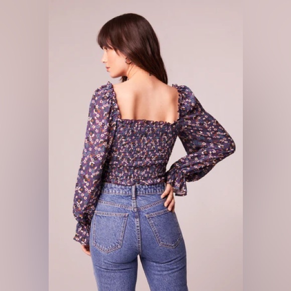 NWT Band Of The Free AGATHE PURPLE FLORAL SMOCKED TOP Bohemian Balloon Sleeve - Picture 3 of 5